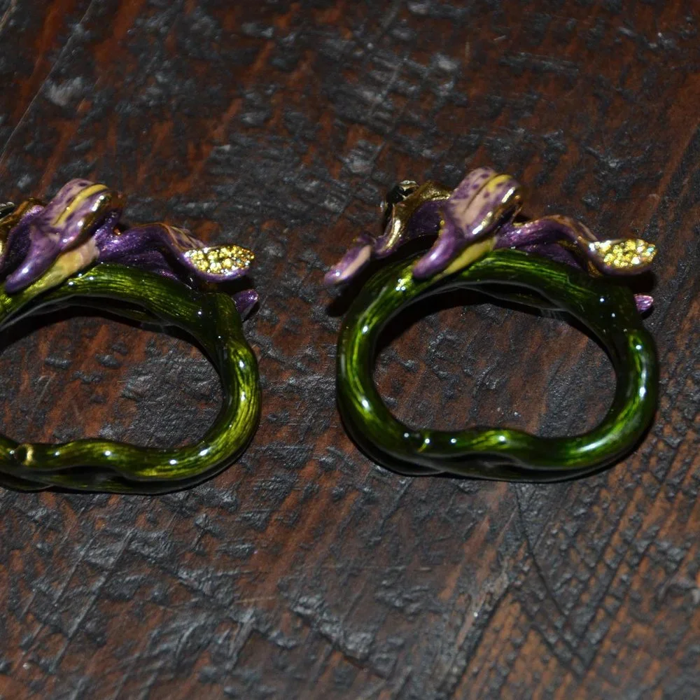 RARE LUXURY JAY STRONGWATER LILY FLOWER FLORAL CRYSTAL ENAMEL NAPKIN RING HOLDER
